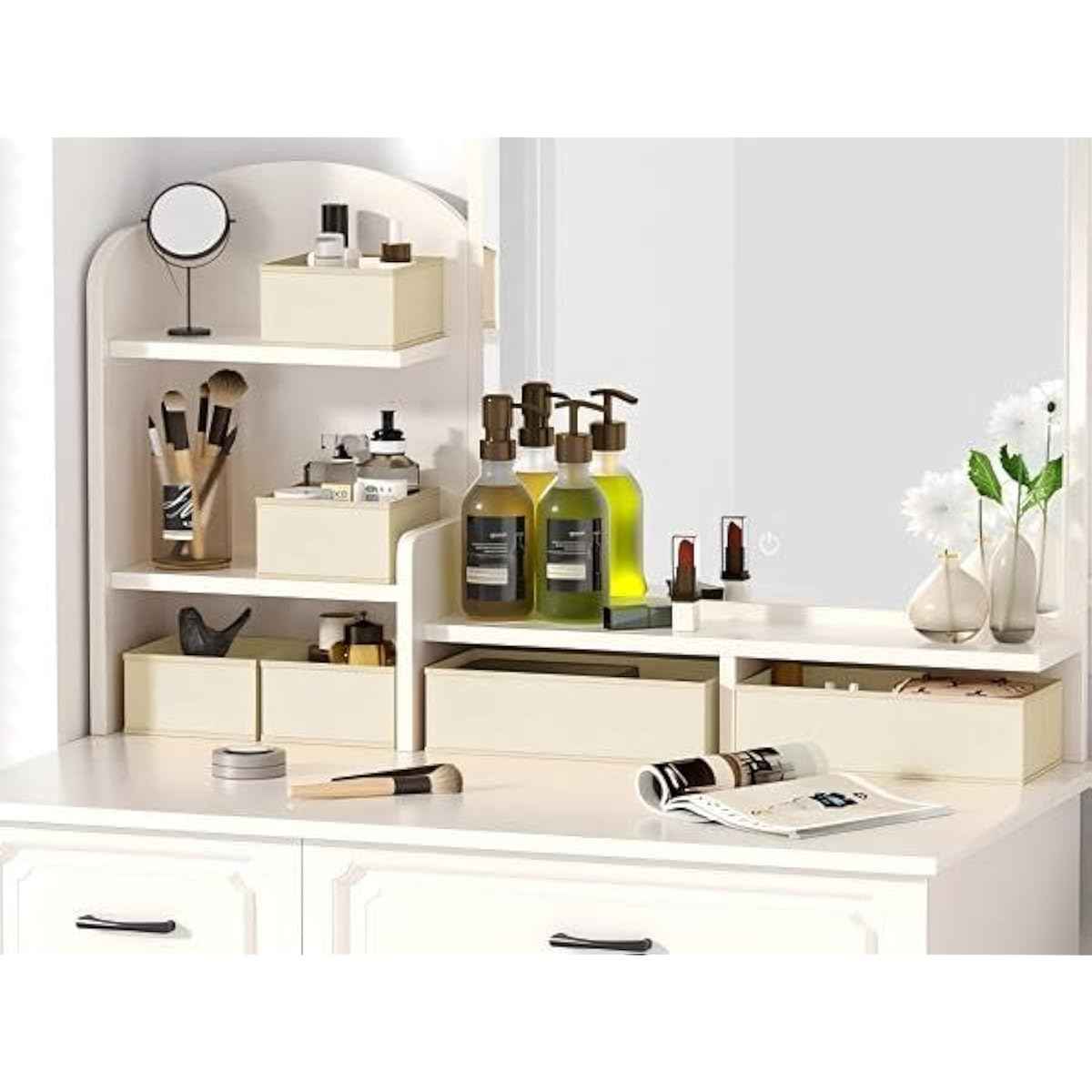 DIMJ Drawer Organizers Clothes, Set of 4 Dresser Organizer Bins, Fabric Closet Organizers and Storage, Shallow Drawer Dividers for Nursery, Clothing, Baby Clothes, Socks, Underwears, Tie (Beige)