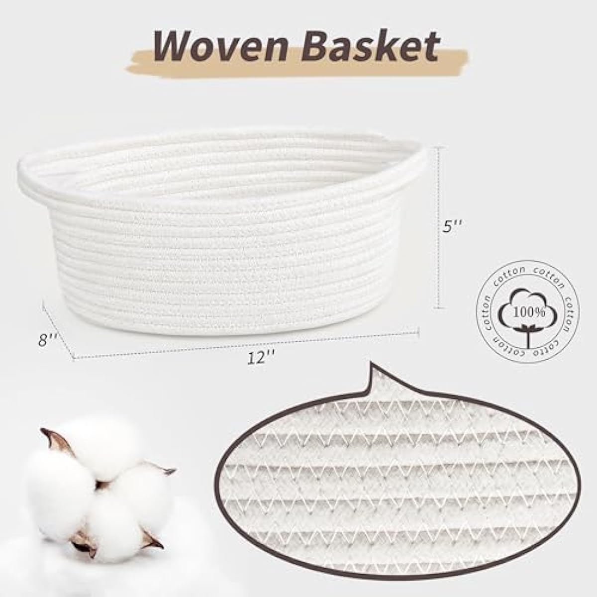 White small woven burr basket with gift bags and ribbons, 12" x 8" x 5", durable storage for gifts, baby toys, and living room essentials