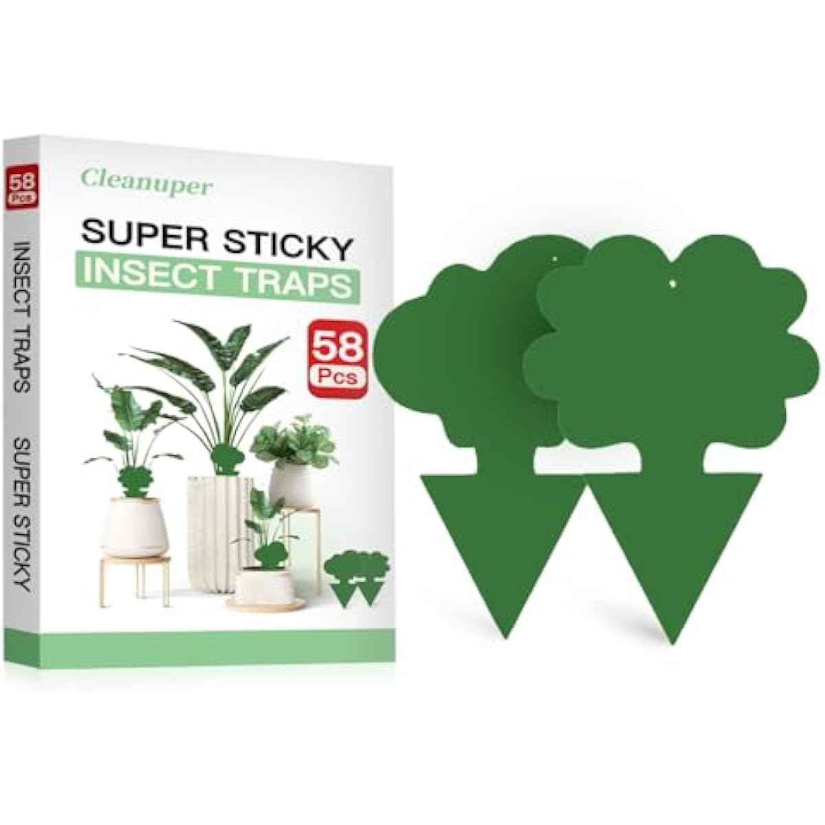 58 Pack Flying Insect Traps for Plants – Green Sticky Traps for Fungus Gnats, Flies & Flying Bugs, Indoor Outdoor Flying Bug Catcher for Pots, Garden & Kitchen, Non-Toxic, Odorless, Kid & Pet Safe