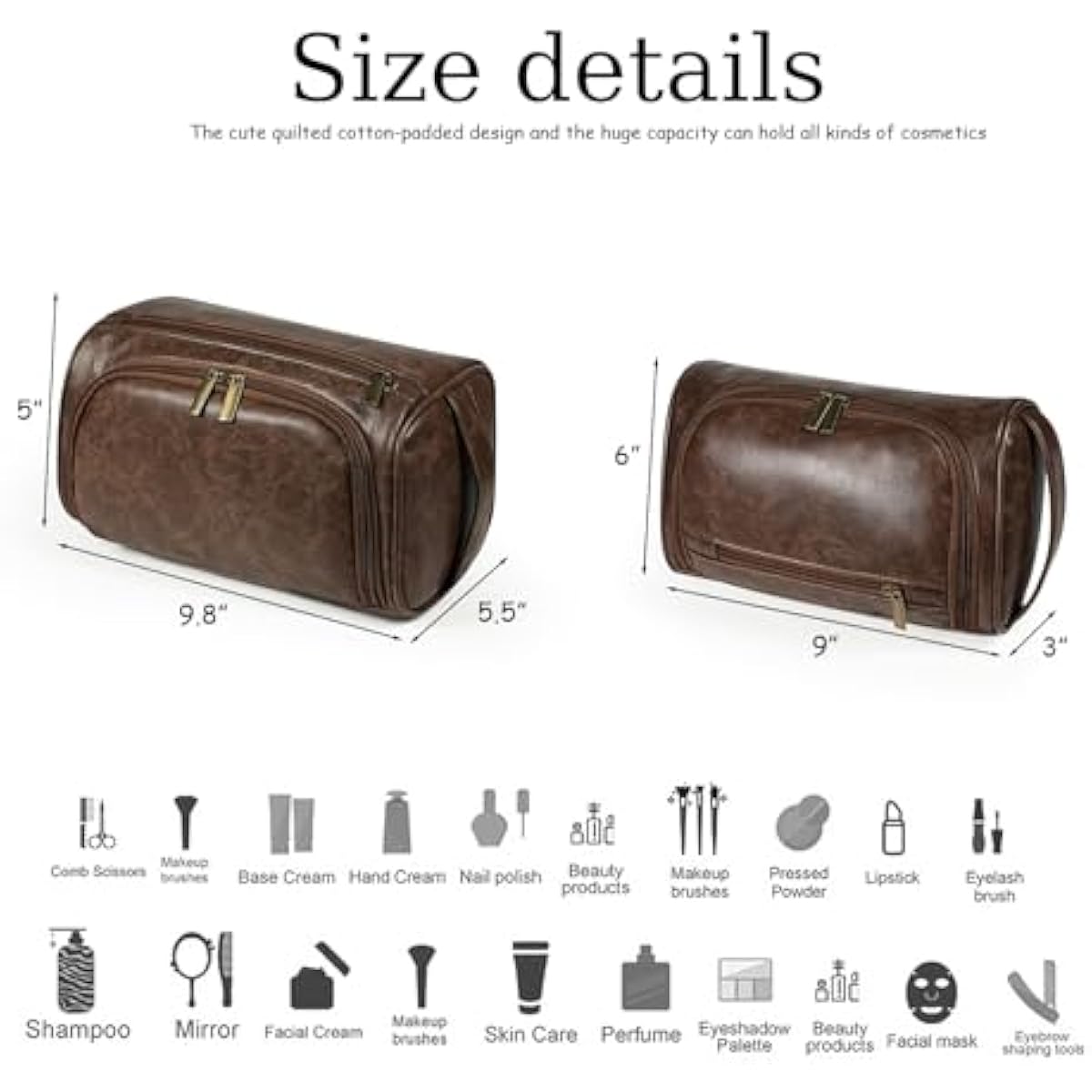 large water-resistant leather dopp kit & medium travel bag set for men - brown