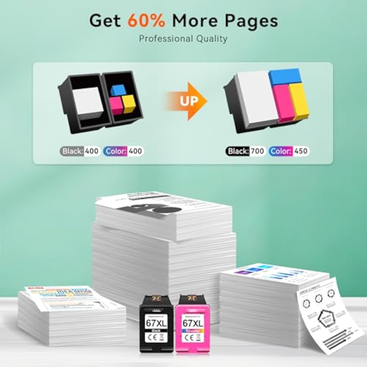 67XL Compatible for HP 67 Ink Cartridges Black Color Combo Pack Used for HP Envy 6055e 6400 6000 6065e 6458e 6455e DeskJet 2855e 4100 4152e 4255e 2755e 2700 2725 2755e 2752 4155e Printer