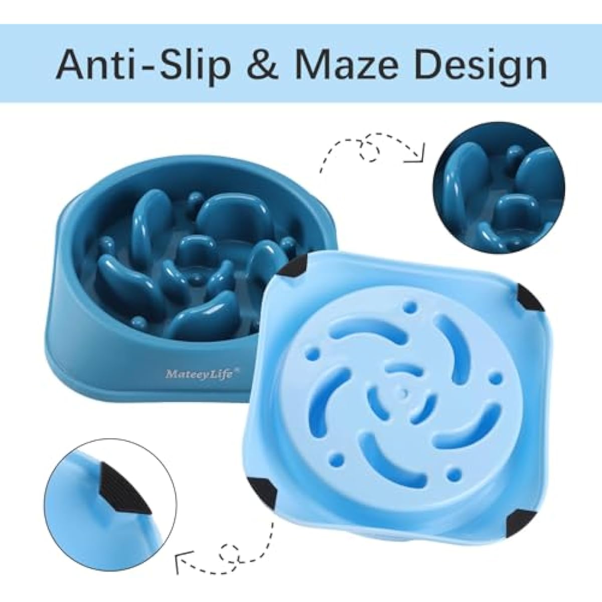 MateeyLife slow feeder dog bowls, 2PCS, anti-choking puzzle dog food bowls, anti-slip interactive feeding slow down eating for medium breeds