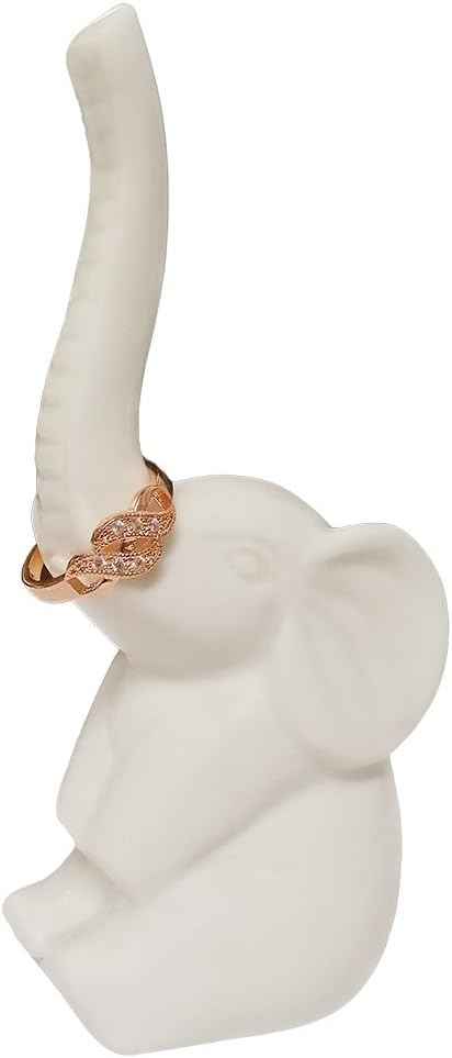 HOME SMILE Elephant Ring Holder for Jewelry,Engagement Wedding Ring Display Holder Stand Trinket Trays (Litltle White)