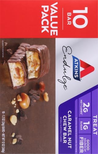 atkins endulge caramel nut chew bar low sugar snack dessert bar 10 count