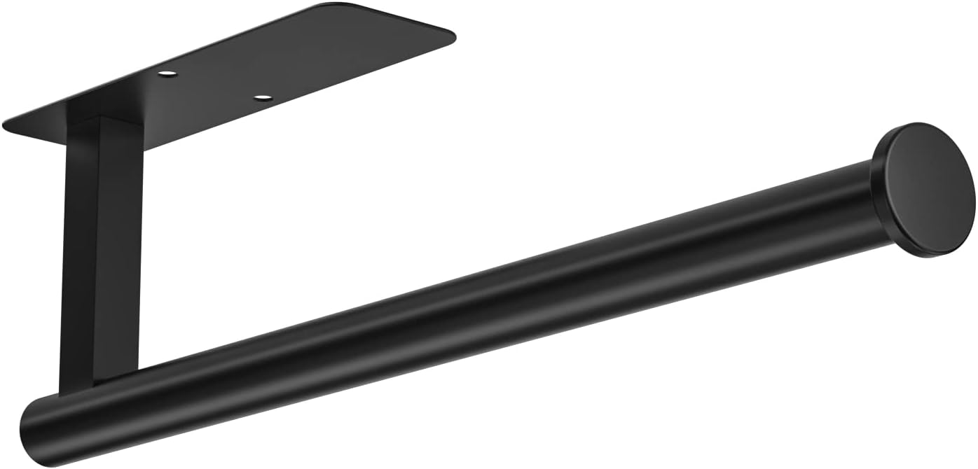 ASTOFLI Paper Towel Holder 304 Stainless Steel, Under Cabinet, Self-Adhesive, Matte Black, 12 Inch, No Drill