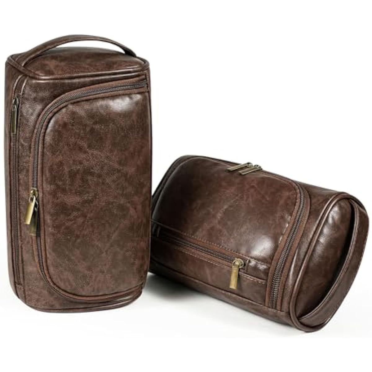 large water-resistant leather dopp kit & medium travel bag set for men - brown