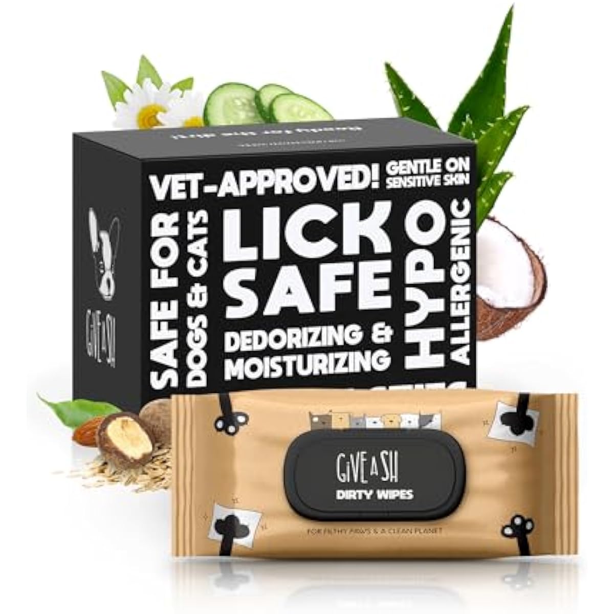 Lick-safe daily pet wipes for dogs and cats, vet-approved, hypoallergenic, unscented, earth-friendly, 100-count