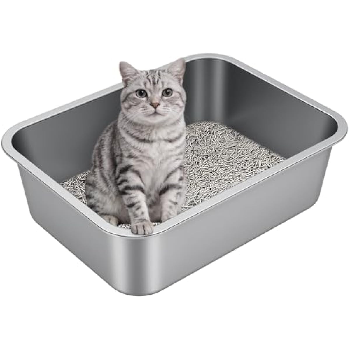 stainless steel metal cat litter box with high sides odor-free non-stick for indoor cats and kittens