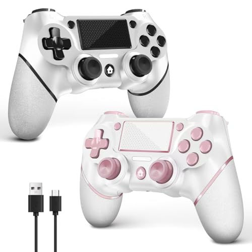 AceGamer 2 Pack wireless controller for PS4/Pro/Slim/PC with non-slip grip and USB-C cable (Pink and White)