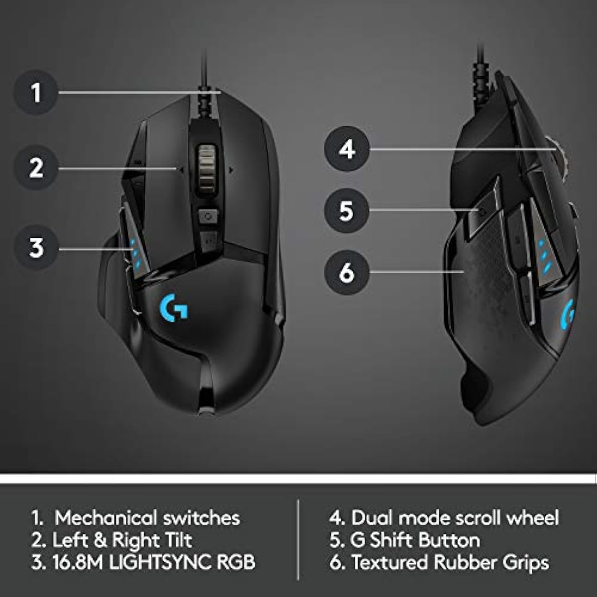 Logitech G502 Hero High Performance Wired Gaming Mouse with Hero 25K Sensor, RGB, Adjustable Weights, 11 Programmable Buttons - Black