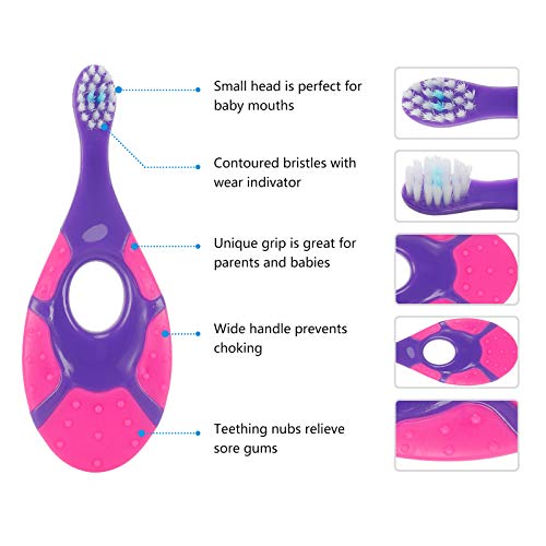 slotic baby toothbrush for 0-2 years, safe and sturdy, toddler oral care teether brush, dentist recommended (4-pack)