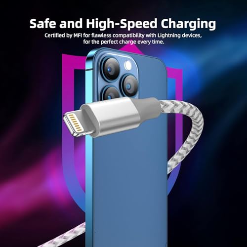 iphone 3 pack 10ft lightning nylon braided apple mfi certified fast charging cord