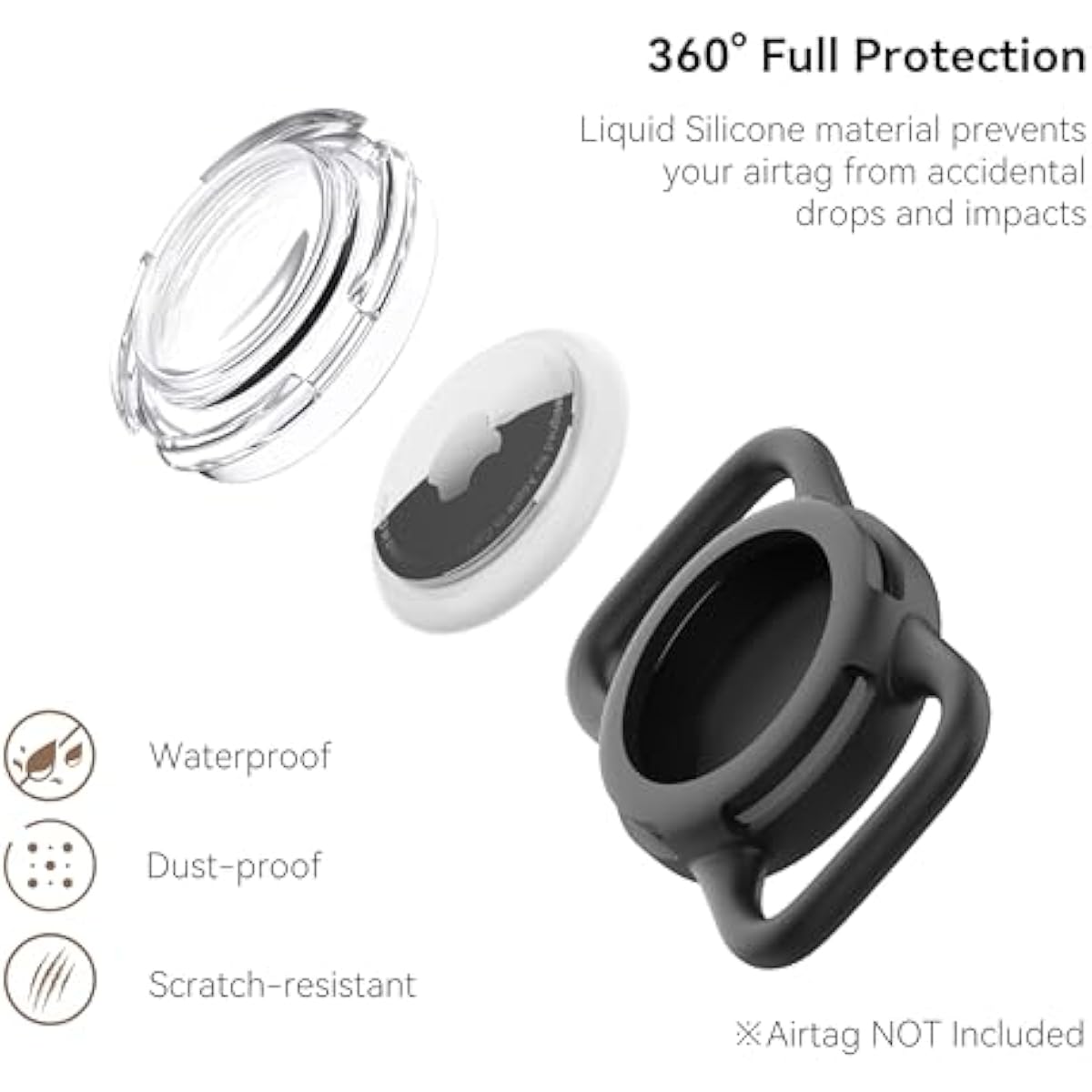 waterproof airtag holder for dog collar soft full-body protective airtag holder for dog cat collars black regular