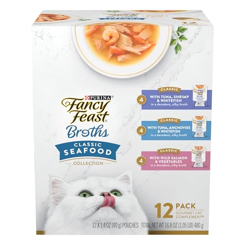 Purina Fancy Feast Lickable Wet Cat Food Broth Complement Classics Collection Variety Pack - 1.4oz Pouches