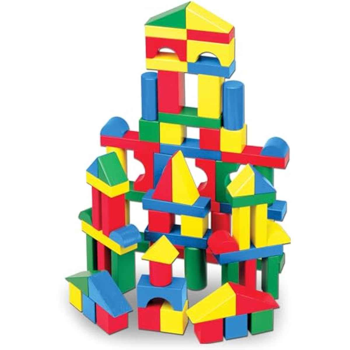 Melissa & Doug Wooden Building Blocks, 100-Piece Set of Sorting & Stacking Toys in 4 Colors and 9 Shapes, Classic Toddler Toys for Girls & Boys Ages 2+ - FSC Certified