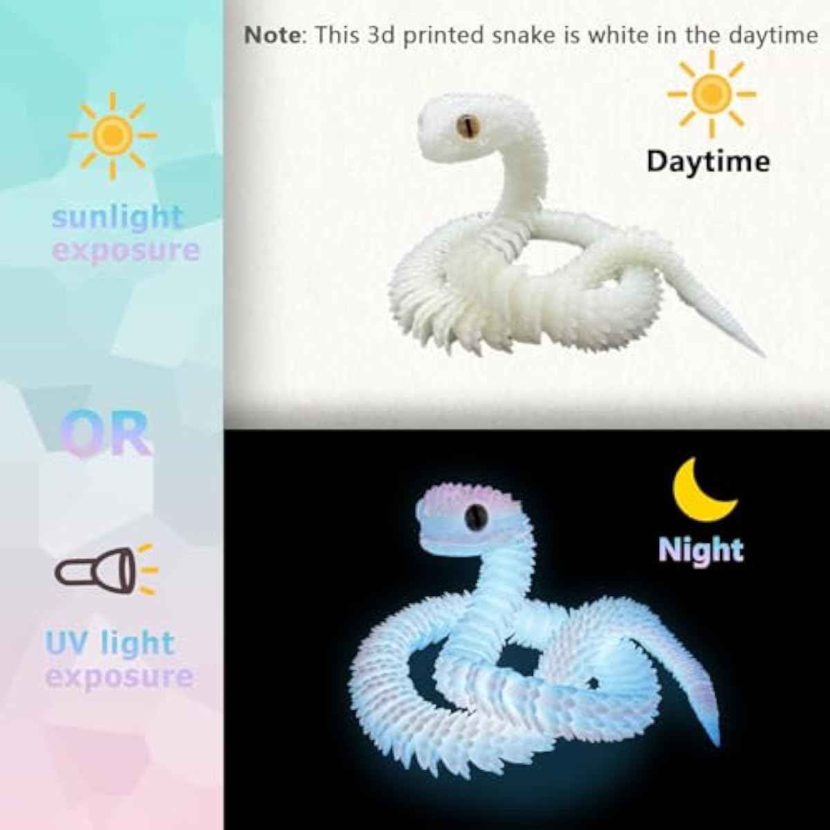 24in 3D Printed Snake Toys, Flexible 3D Printed Animal, Fidget ADHD Snake Toys, Perfect Desk Pet for Animal Collectors, Easter Basket Essentials, Easter Basket Stuffers