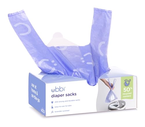 Ubbi Lavender Scented Disposable Diaper Sacks, Easy-To-Tie Tabs, 200 Count