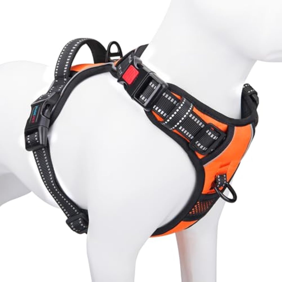 phoepet medium reflective dog harness with handle adjustable 2 metal rings orange
