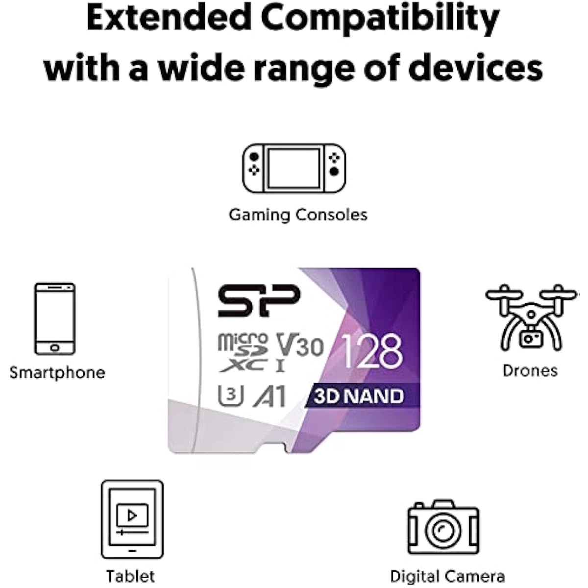 Silicon Power 128GB U3 SDXC Micro SD Card for Cams, DJI Pocket, and Drones with High Speed 100MB/s