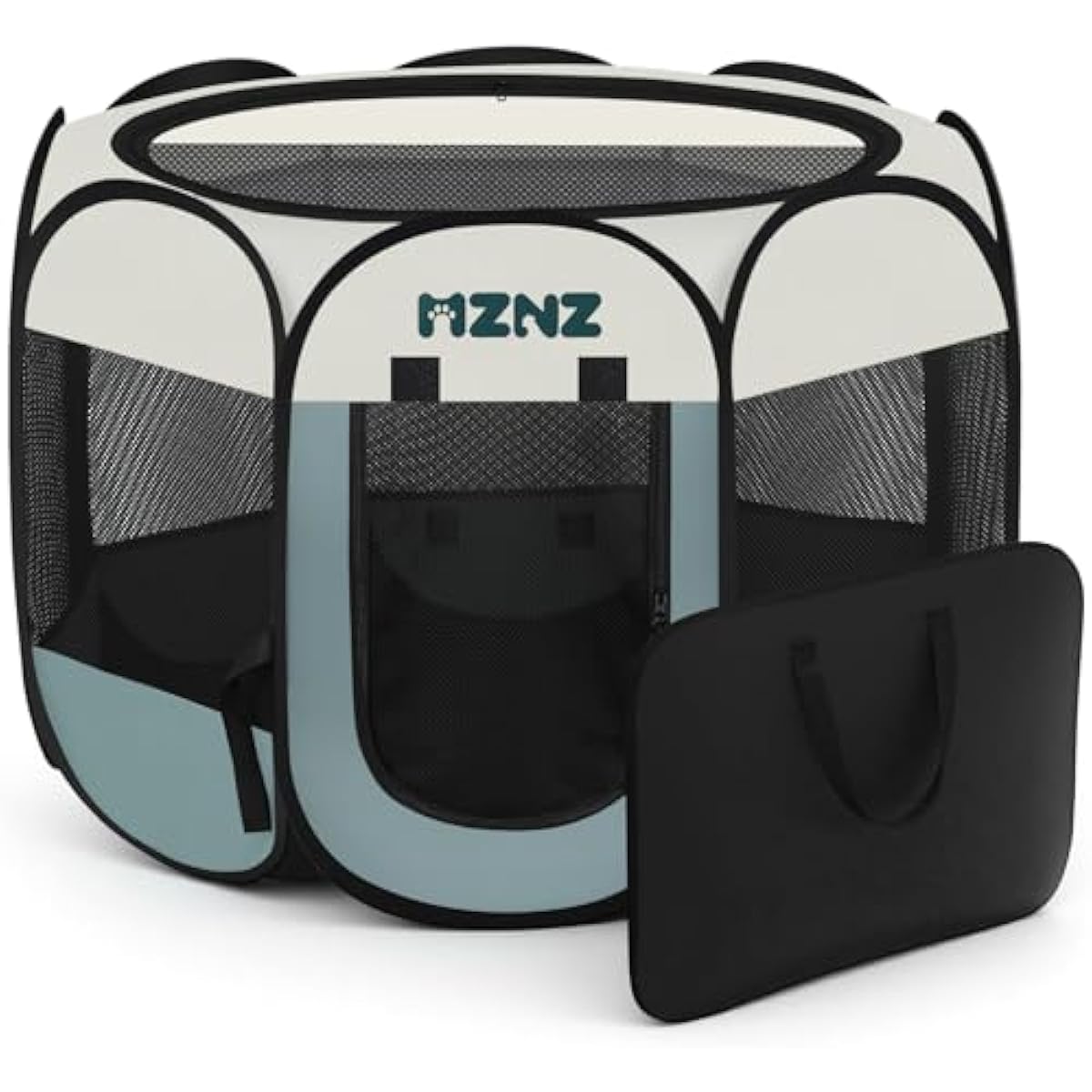 Grey dog cat playpen, portable puppy pet crate for small dogs, cats, rabbits, foldable dog cage enclosure with carrying case