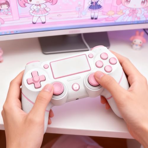 AceGamer 2 Pack wireless controller for PS4/Pro/Slim/PC with non-slip grip and USB-C cable (Pink and White)