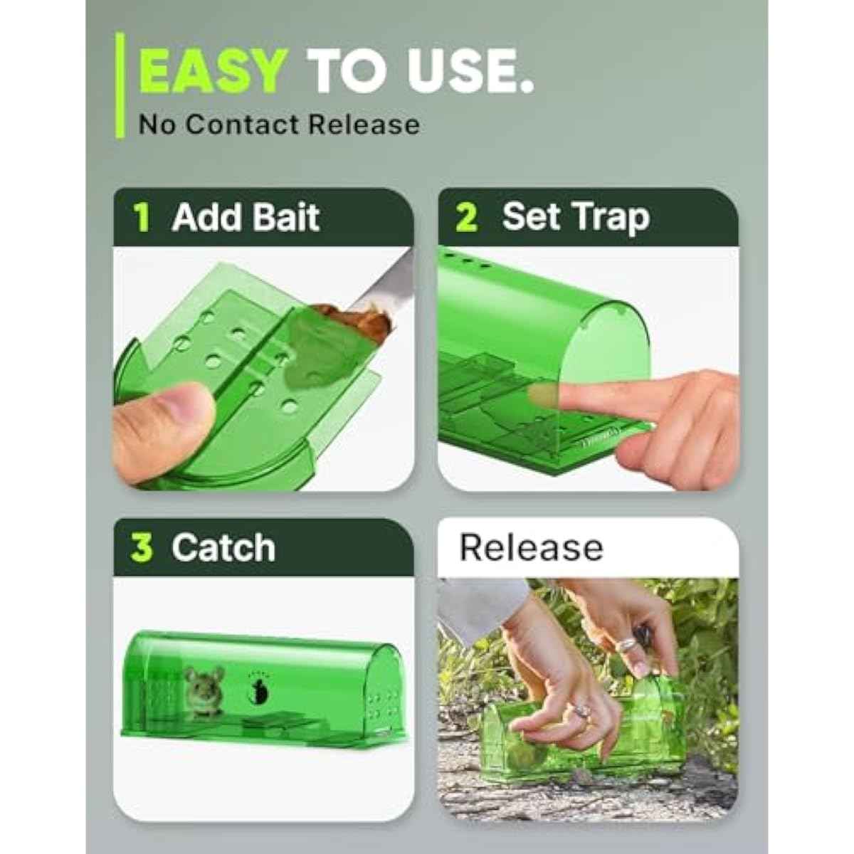 Motel Mouse Humane Mouse Traps No Kill Live Catch and Release 4 Pack - Reusable, Easy to Use & Clean, No Touch Release, Sensitive Includes Cleaning Brush, Instruction Manual & Video - Mousetrap Indoor