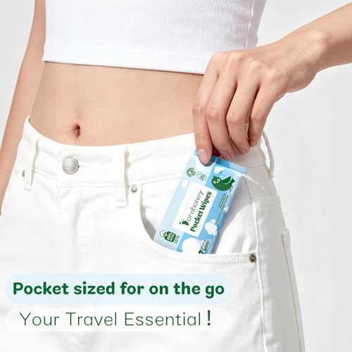 100% Cotton, 99% Purified Water, Hypoallergenic Mini Wet Wipes, Unscented, 56 Count for Travel Essentials