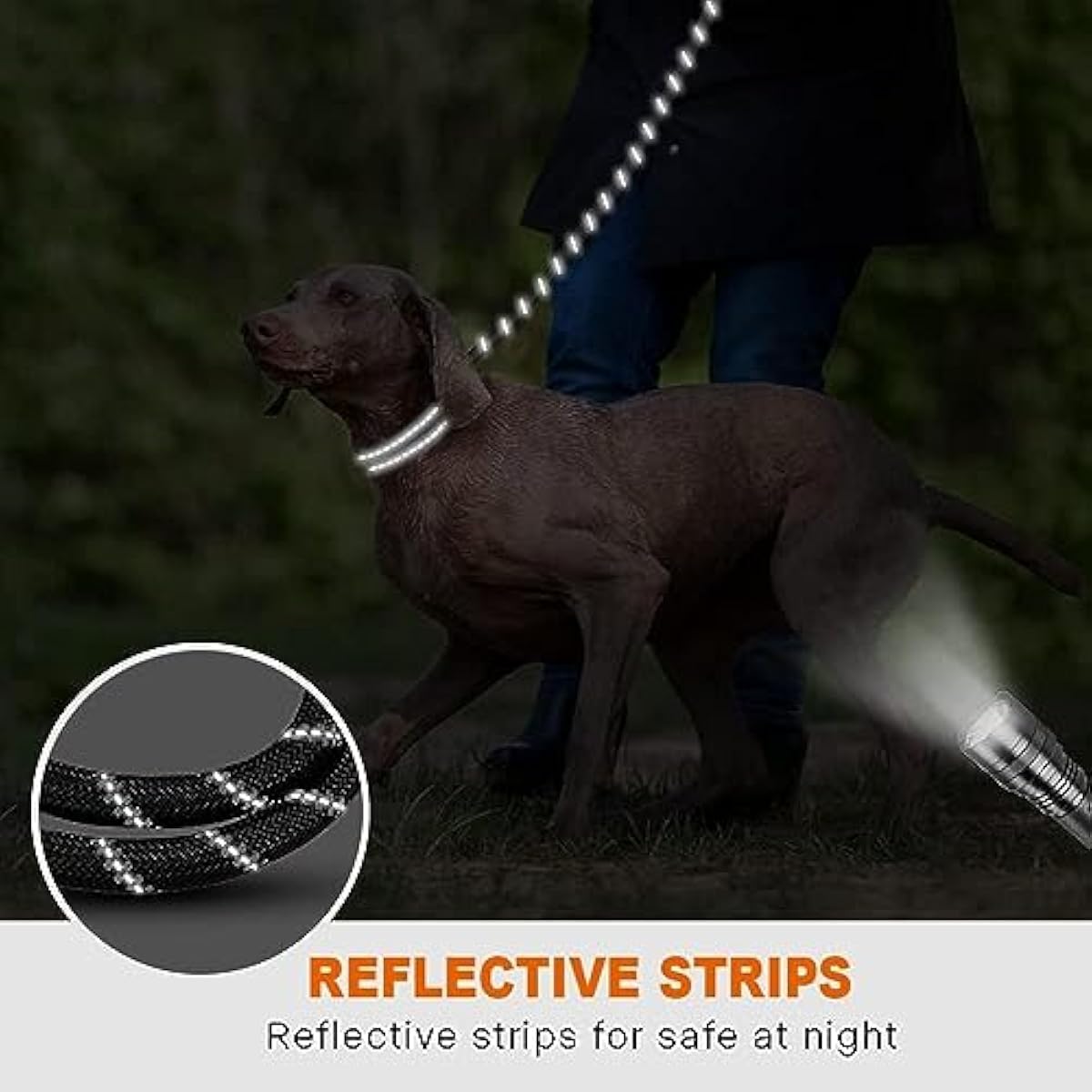 Taglory 6 FT Rope Dog Leash for Medium Large Dogs with Padded Handle, Reflective Threads, 1/2 inch, Black