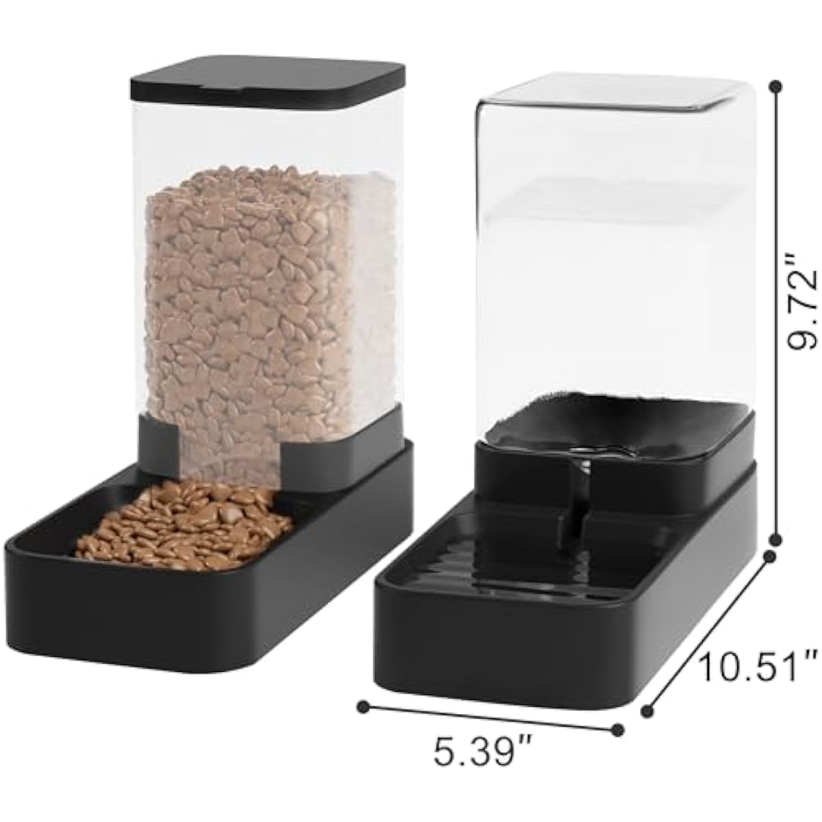 Automatic Cat Feeder and Water Dispenser Set with Pet Food Bowl, Gravity Dog Waterer, and Food Feeder for Small to Large Pets, 3.3L Black