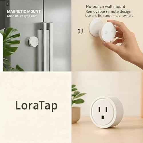 LoraTap Mini Remote Control Outlet Plug Adapter, 656ft Range Wireless Light Switch for Household Appliances, No Hub Required, 10A/1100W, White