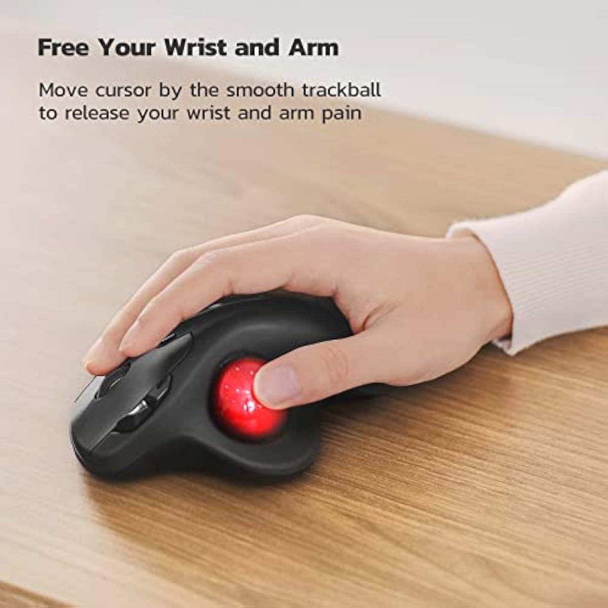 Nulea M501 wireless trackball mouse, rechargeable ergonomic, easy thumb control, precise tracking, 3 device connection, PC, laptop, Mac, Windows compatible