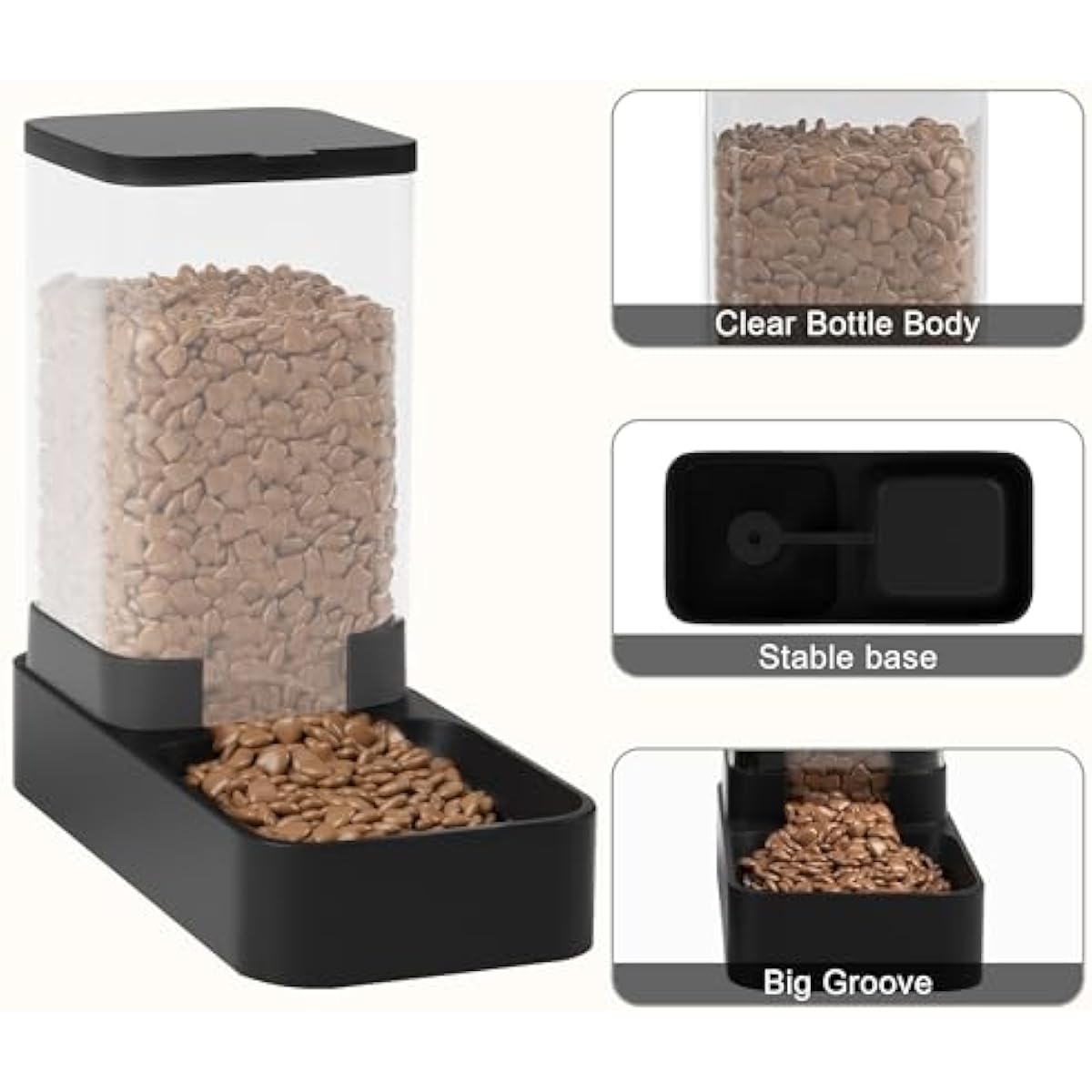 Automatic Cat Feeder and Water Dispenser Set with Pet Food Bowl, Gravity Dog Waterer, and Food Feeder for Small to Large Pets, 3.3L Black