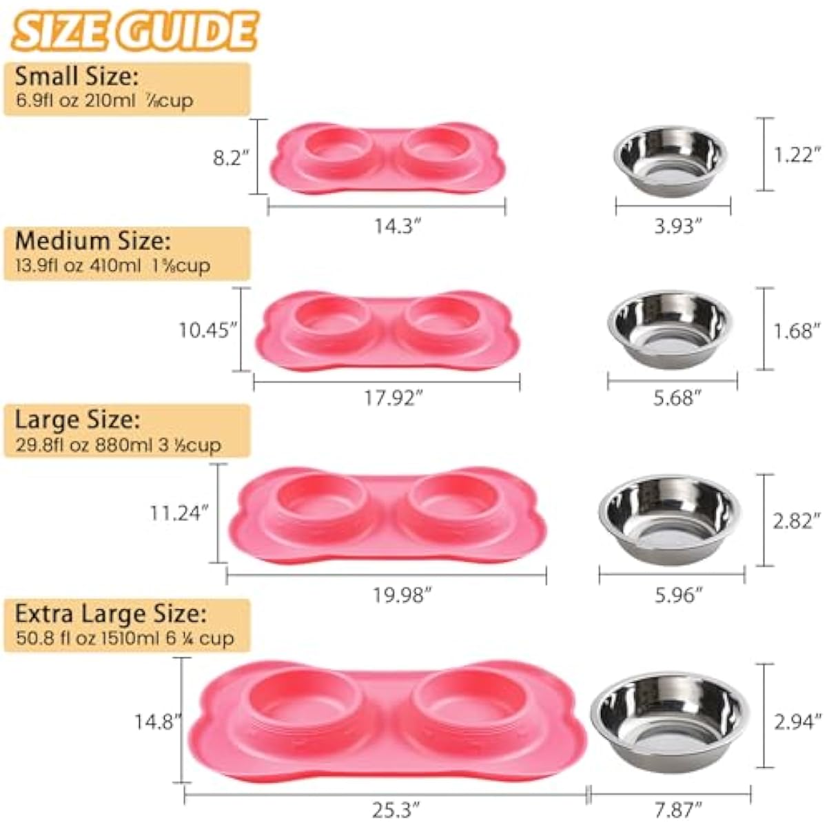 hubulk pet dog bowls 2 stainless steel no spill non skid silicone mat pet food scoop water feeder for small medium large dogs cats
