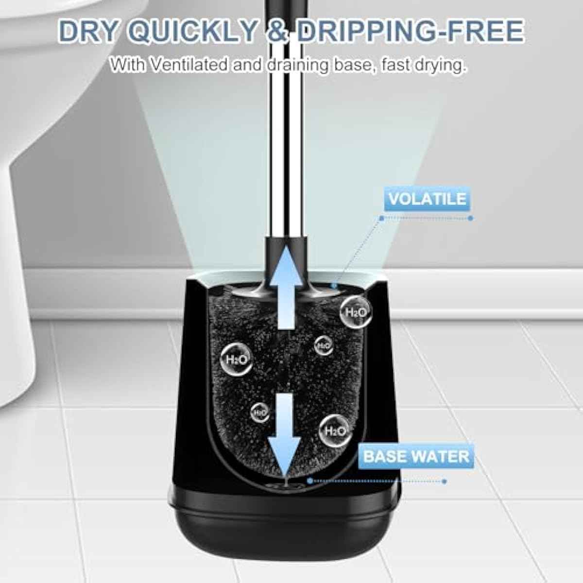 SetSail Toilet Brush and Holder, Self Closing Lid Toilet Bowl Brushes Holder and Extra Long Handle Ventilated Toilet Brush Set for Bathroom Cleaning, Nylon Bristles, Black