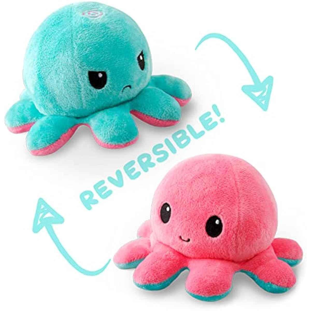 TeeTurtle Reversible Octopus Plushie - 4-Inch Pink + Aqua Two-Sided Flip Plush Toy with Embroidered Details - Cute Mini Collectible Plush for Kids, Teens, and Adults