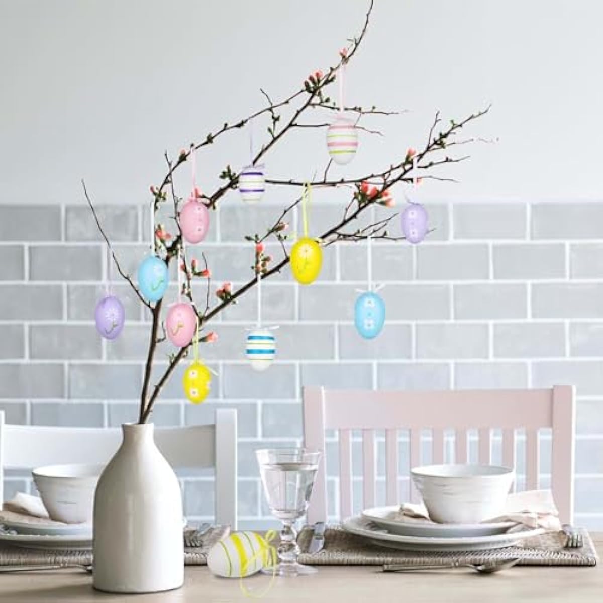 Yunfan 12Pcs Easter Decorations Eggs Hanging Ornaments Colorful for Easter Tree Basket Decor Party Favors Supplies Home