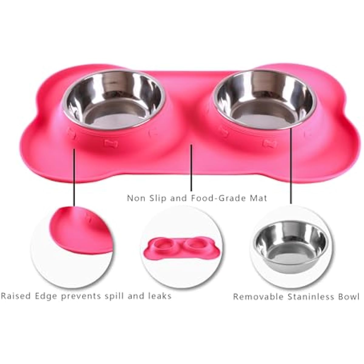 hubulk pet dog bowls 2 stainless steel no spill non skid silicone mat pet food scoop water feeder for small medium large dogs cats