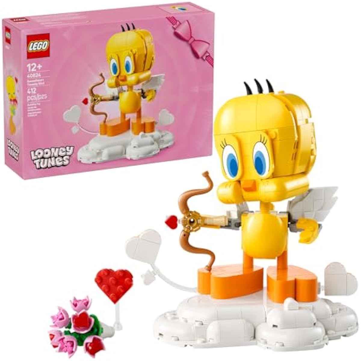 LEGO Looney Tunes Sweetheart Tweety Bird Building Toy for Adults & Kids - Tweety Figure W/Display Pedestal & Accessories for Girls & Boys, Ages 12+ - Gift & Craft for Valentine's Day - 40824
