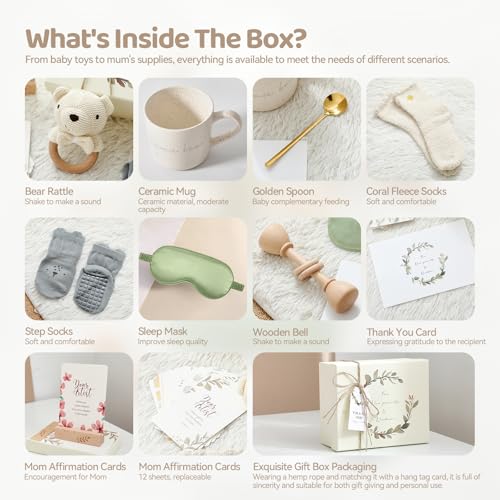 Mama Bear Pregnancy & Baby Shower Gifts Care Package - Eye Mask, Baby Rattle & Mug for New Mom