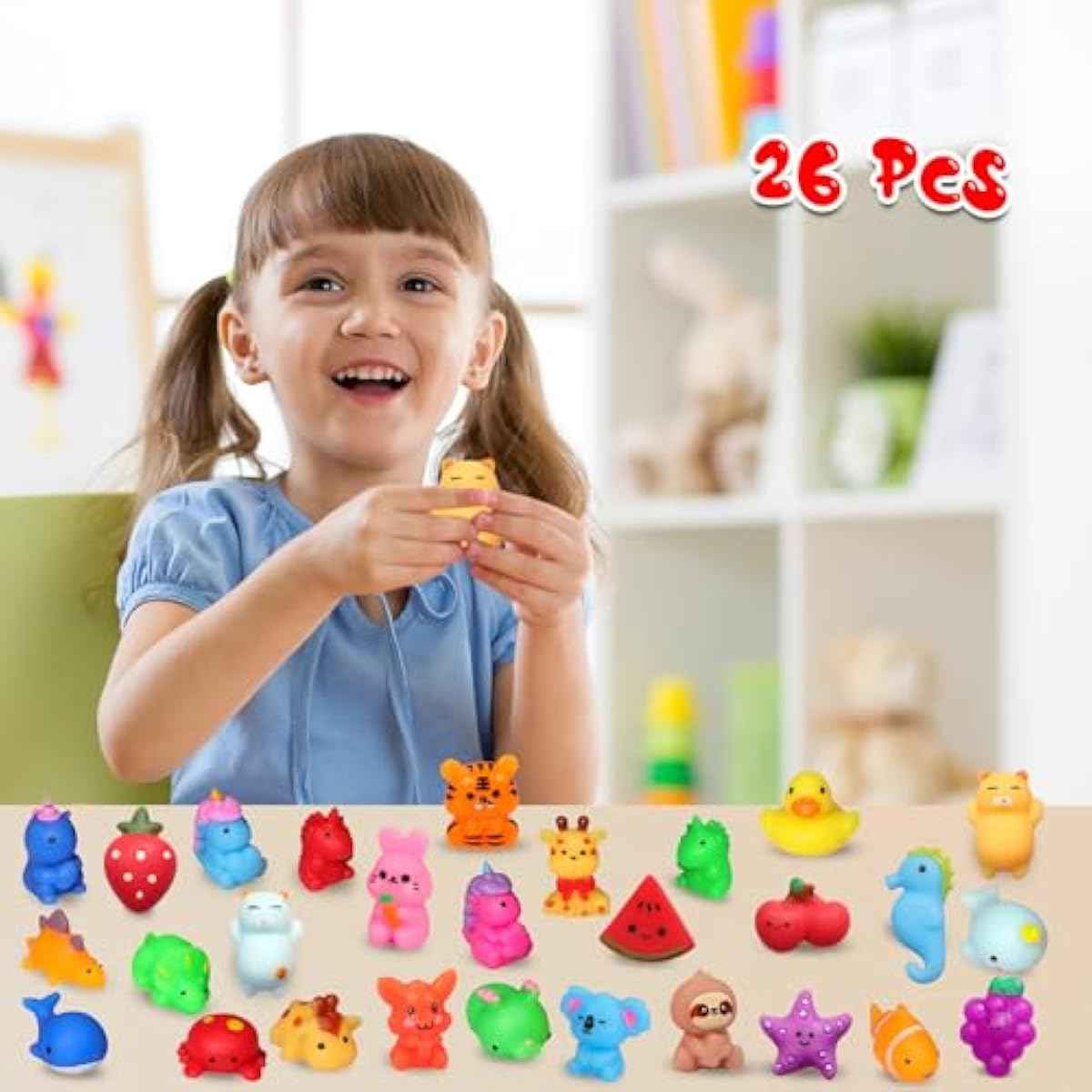 Squishies, 26 Pack Mochi Squishy Toys - Kawaii Cat Squishys Slow Rising Animals - Party Favors, Goodie Bag, Birthday Gifts, Mini Squishies Stress Reliever Toy