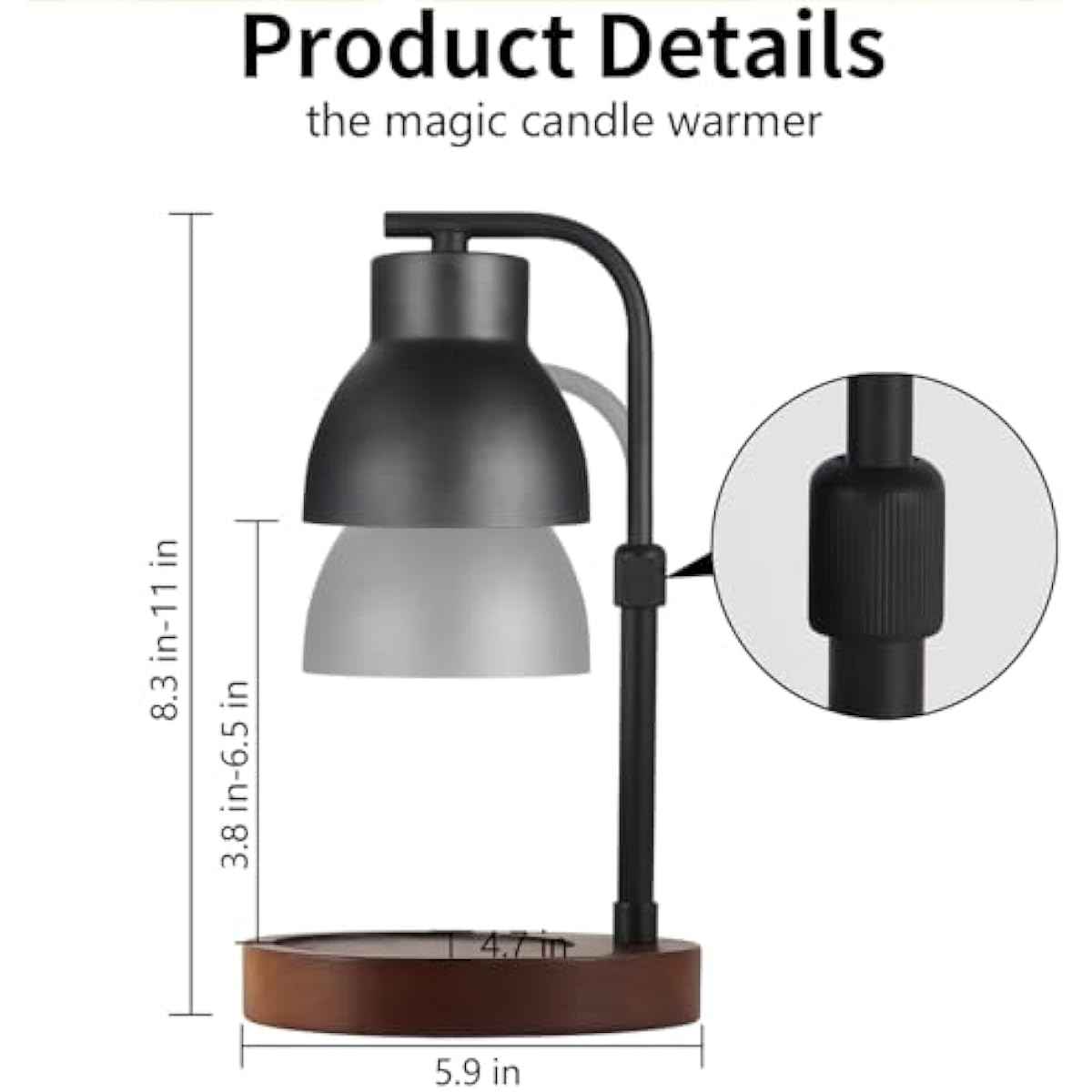 Dimmable Candle Warmer Lamp Adjustable Height Electric Wax Melt Warmer for Jar Scented Candles Suitable for Home Office Decor Birthday Gifts for Women Mom Grandma（with 2 Bulbs）
