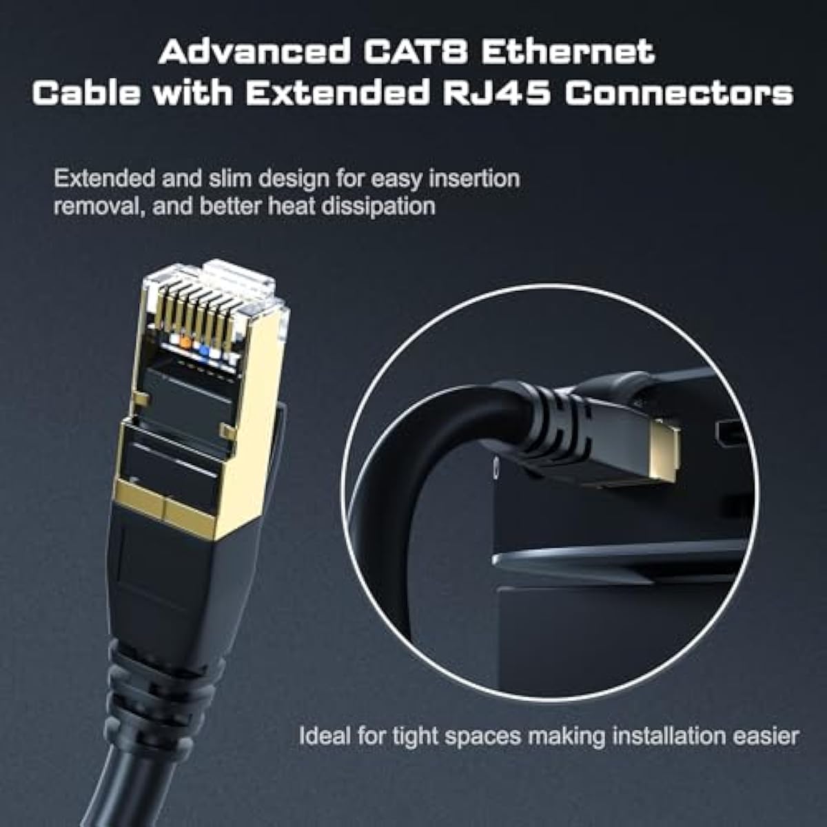 DbillionDa 40Gbps Cat 8 Ethernet Cable, 6FT Heavy-Duty for Indoor/Outdoor Use, Gold-Plated RJ45, Weatherproof & UV Resistant