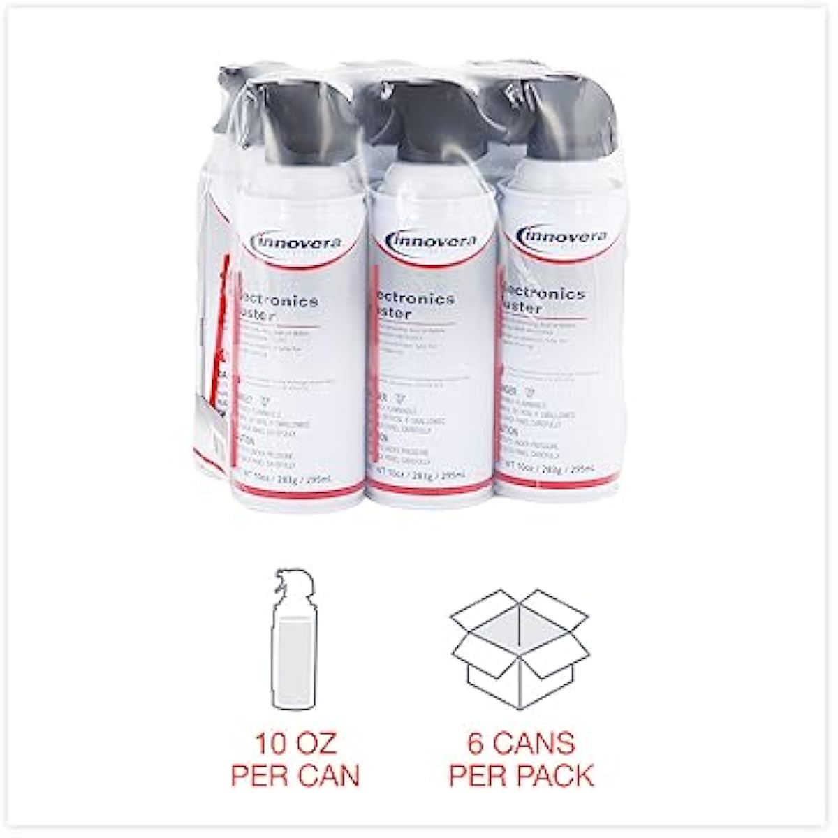 Innovera Compressed Air Duster Cleaner, 10 oz Can, 6/Pack