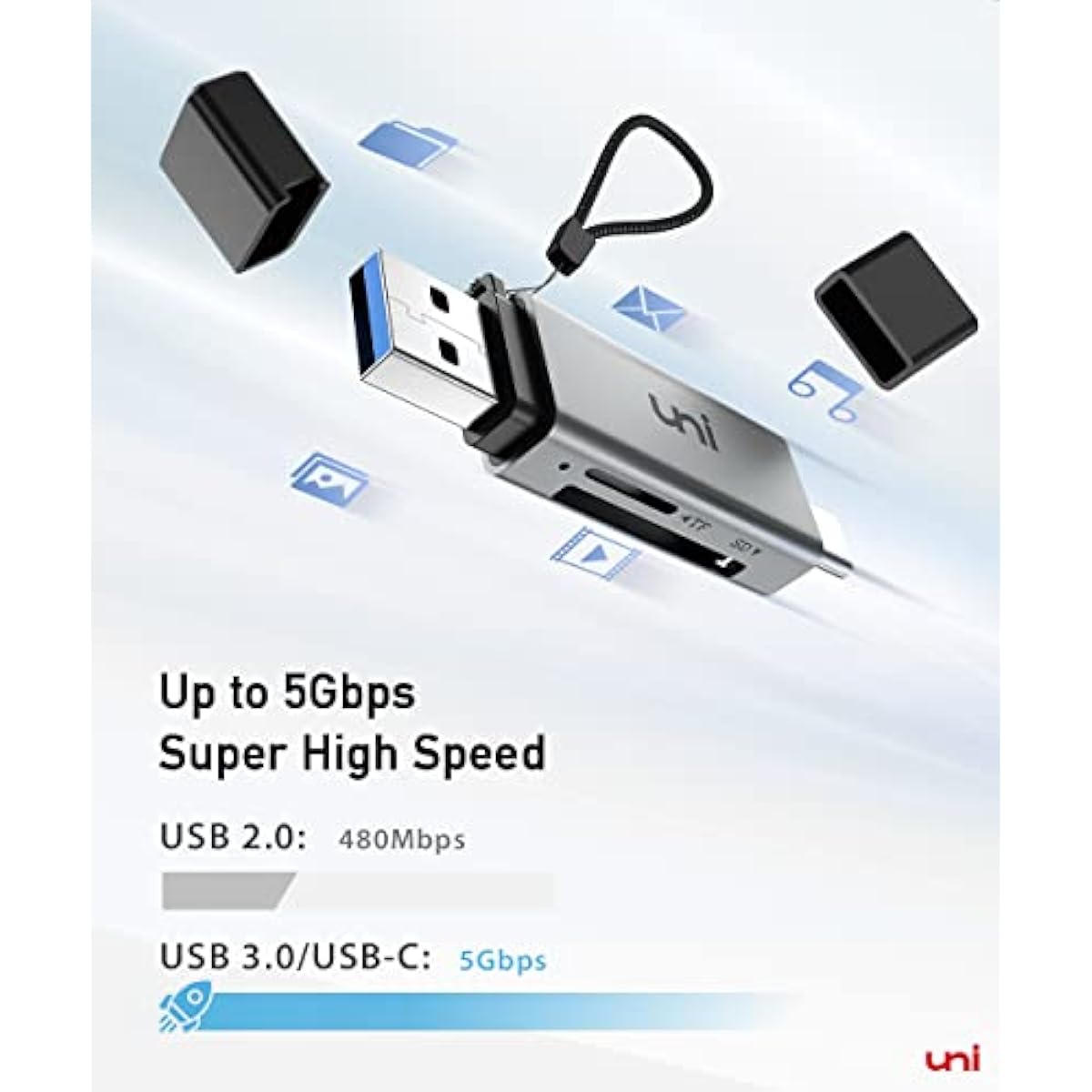 uni high-speed usb c sd card reader, usb 3.0 dual slots, compatible with macbook pro, android galaxy