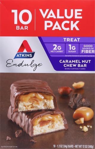 atkins endulge caramel nut chew bar low sugar snack dessert bar 10 count