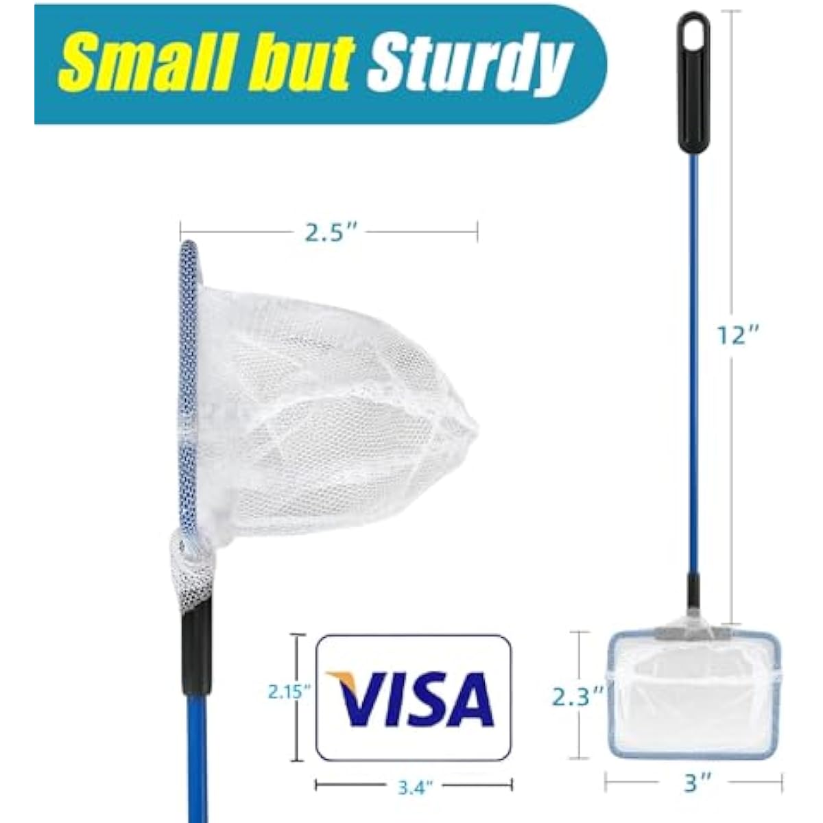 AQUANEAT 4-inch Aquarium Fish Net for small fish tank cleaning, food waste skimmer for small ponds and pools