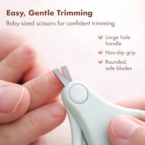 Baby Nail Care Kit, 4-in-1 Set with Owl Case, Clippers, Scissors, File & Tweezers for Newborn to Toddler Kids, Owl Green