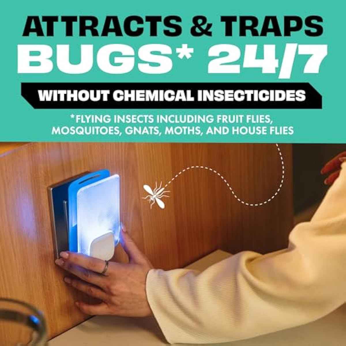 STEM Insect Trap - Indoor Fruit Fly & Gnat Pest Control for House, Home and Kitchen, Attracts & Traps Flying Bugs, Soft Blue Light - Includes 1 Plug-in Device & 3 Cartridges