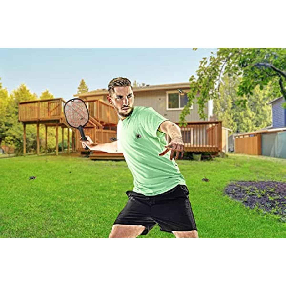 Bug Zapper Racket – Electric Fly Swatter for Gnats, Mosquitoes, & More – Harmless-to-Humans Outdoor Bug Zapper Battery Operated – Handheld Electric Fly Swatter –Indoor Racket