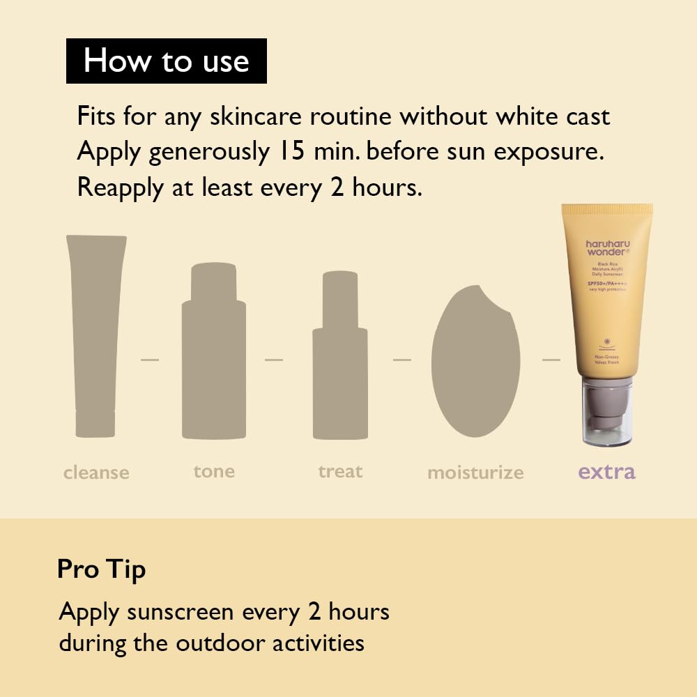 Haruharu Wonder Black Rice Moisturizing Daily Sunscreen, 1.69fl.oz, Velvet Finish, No White Cast, Vegan, Clean Beauty